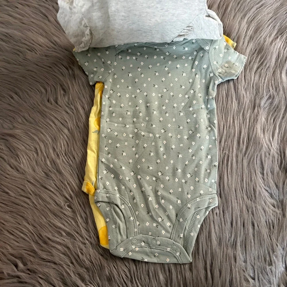 Carter's Child Of Mine Bodysuits Baby Girl Size 3-6 Months 3 Piece Cotton Lemons